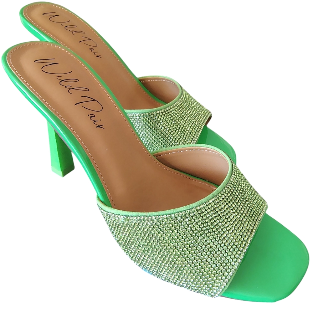 Wild Pair Green Rhinestone Women's Heels